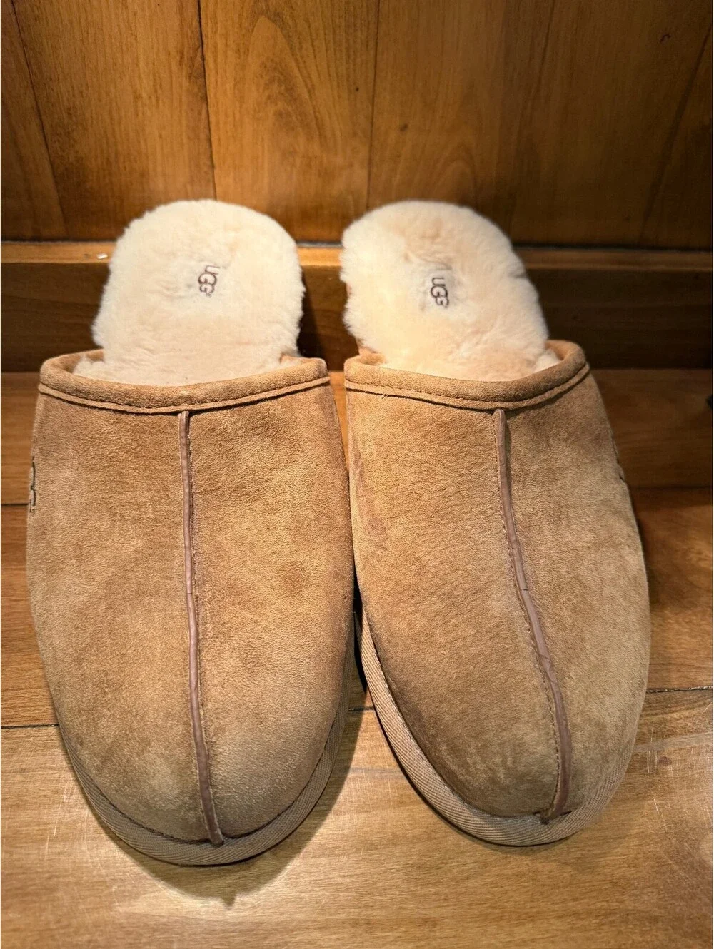 New UGG Men's Classic Suede Shearling Slippers Chestnut Men's Size 14